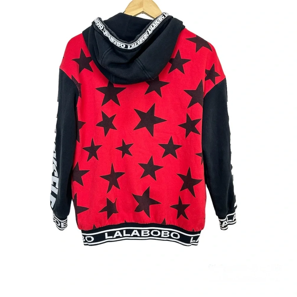 Lalabobo Hooded Sweatshirt Jacket Red‎ Black Stars Men’s Sz Medium